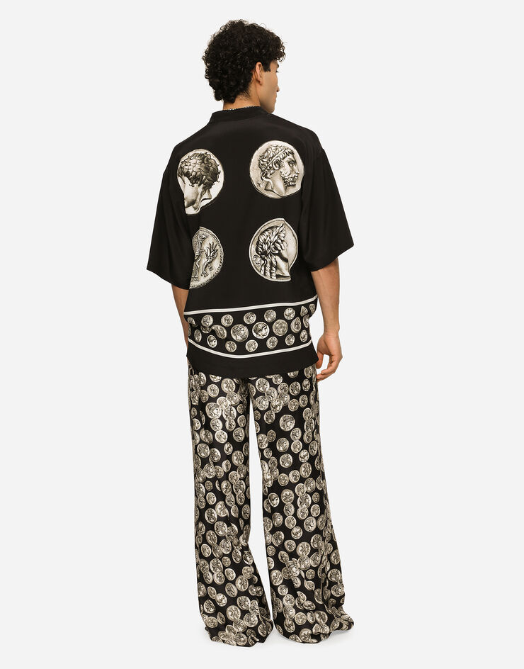 Dolce&Gabbana Coin print wide leg silk pants Black GVKXHTHI1LL