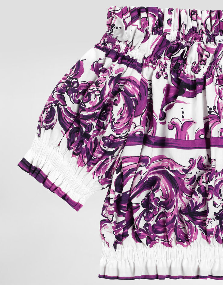 Dolce & Gabbana Top de popelina con estampado de mayólica Multicolor L56S40FI5JG