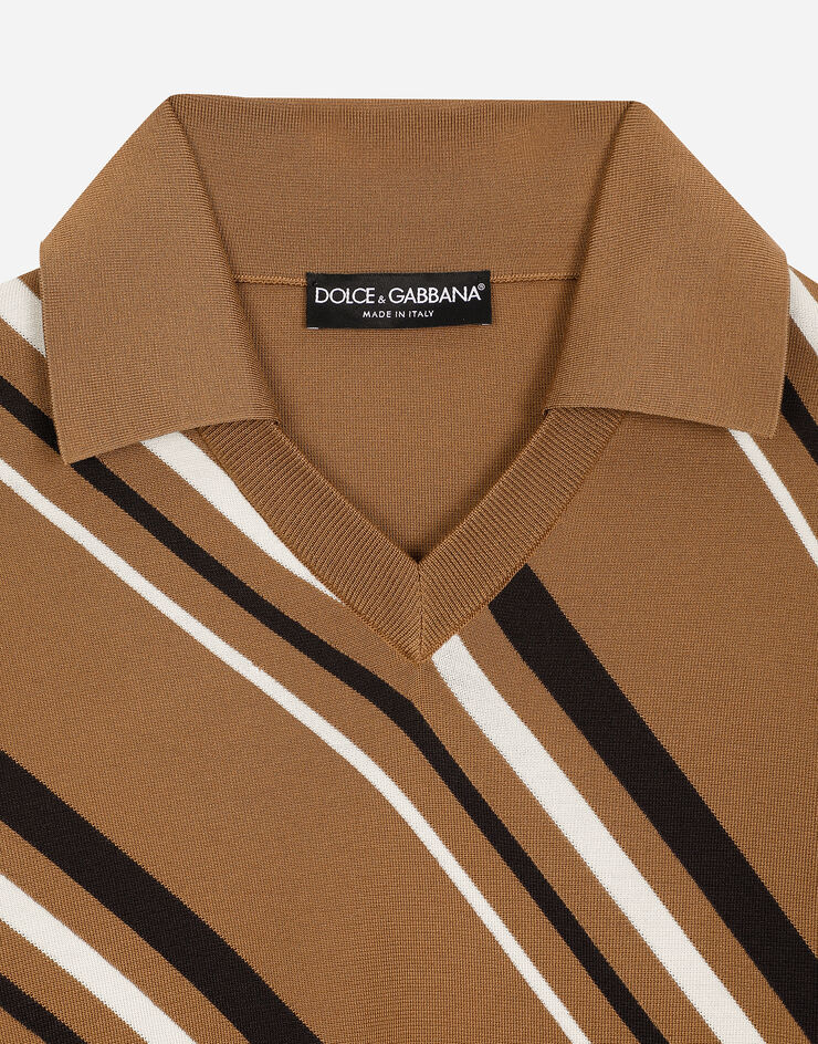 Dolce & Gabbana Short-sleeved polo-shirt with striped inlay Beige GXZ14TJBSH0