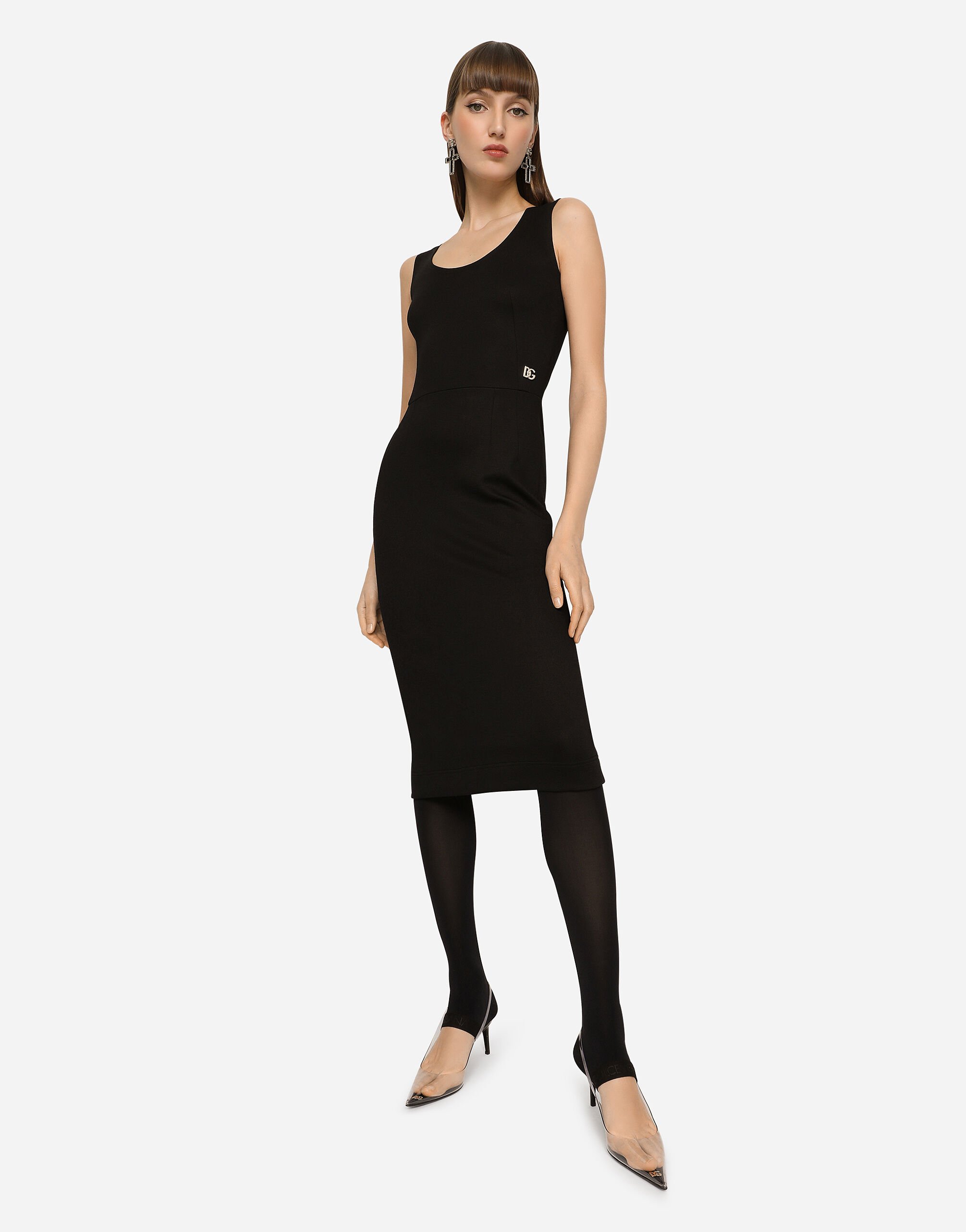 Sleeveless Milano rib midi dress in Black for Women