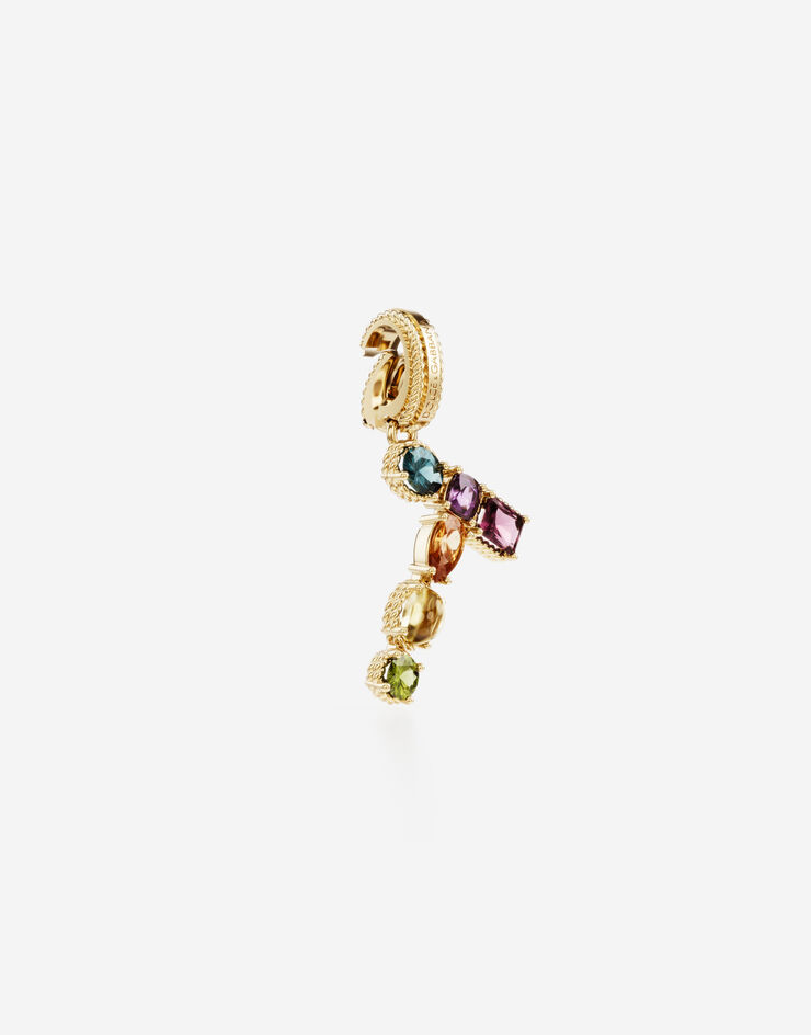 Dolce & Gabbana Подвеска в форме буквы T Rainbow alphabet из желтого золота 18 карат с разноцветными камнями ЗОЛОТОЙ WANR2GWMIXT