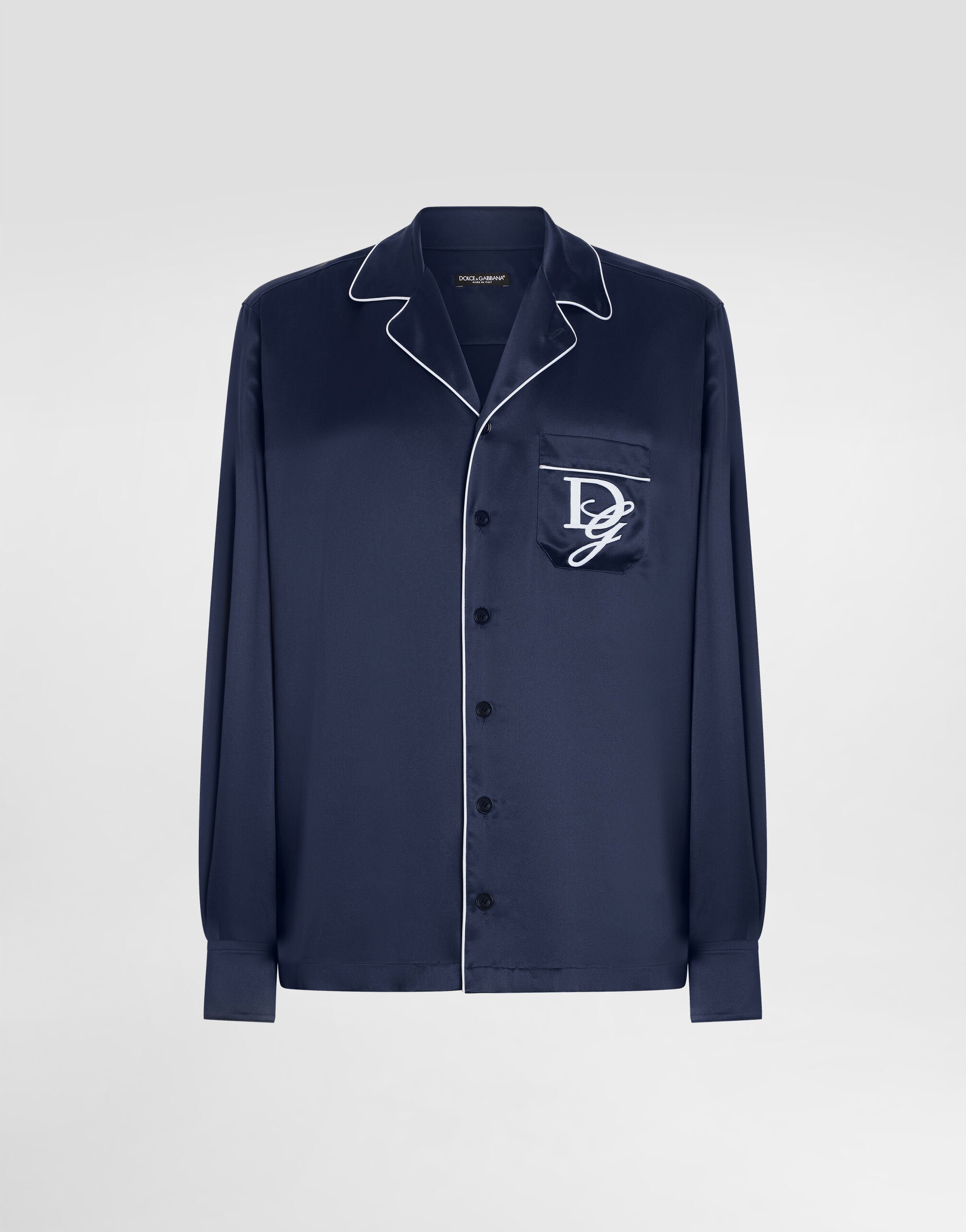 ブルーのメンズ ロゴエンブロイダリー シルク ヴァニティシャツ | Dolce&Gabbana®