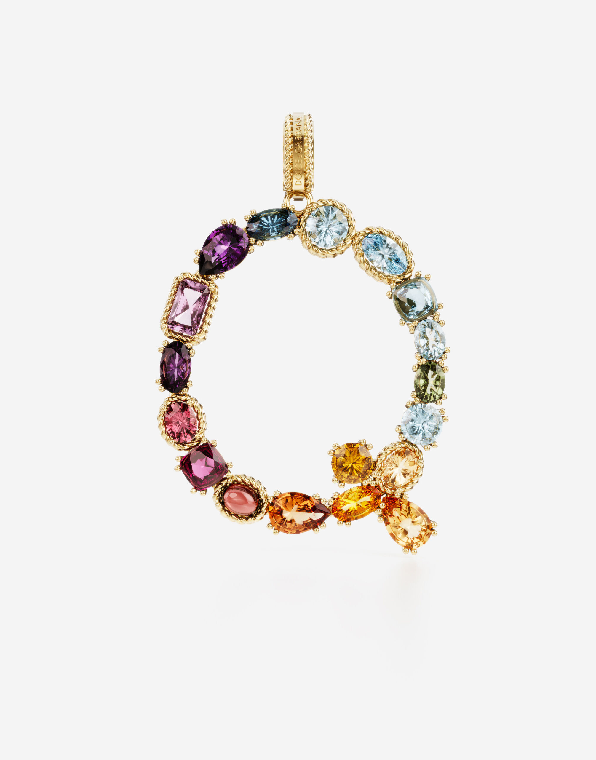 Dolce & Gabbana Rainbow alphabet Q 18 kt yellow gold charm with multicolor fine gems Yellow gold WAPR1GWMIX6