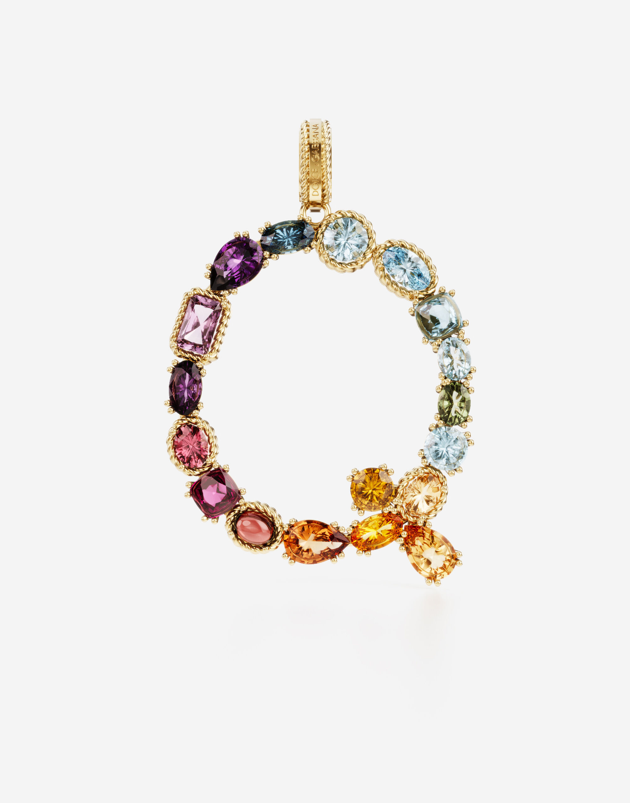 Dolce & Gabbana Rainbow alphabet Q 18 kt yellow gold charm with multicolor fine gems Yellow gold WAPR1GWMIX2