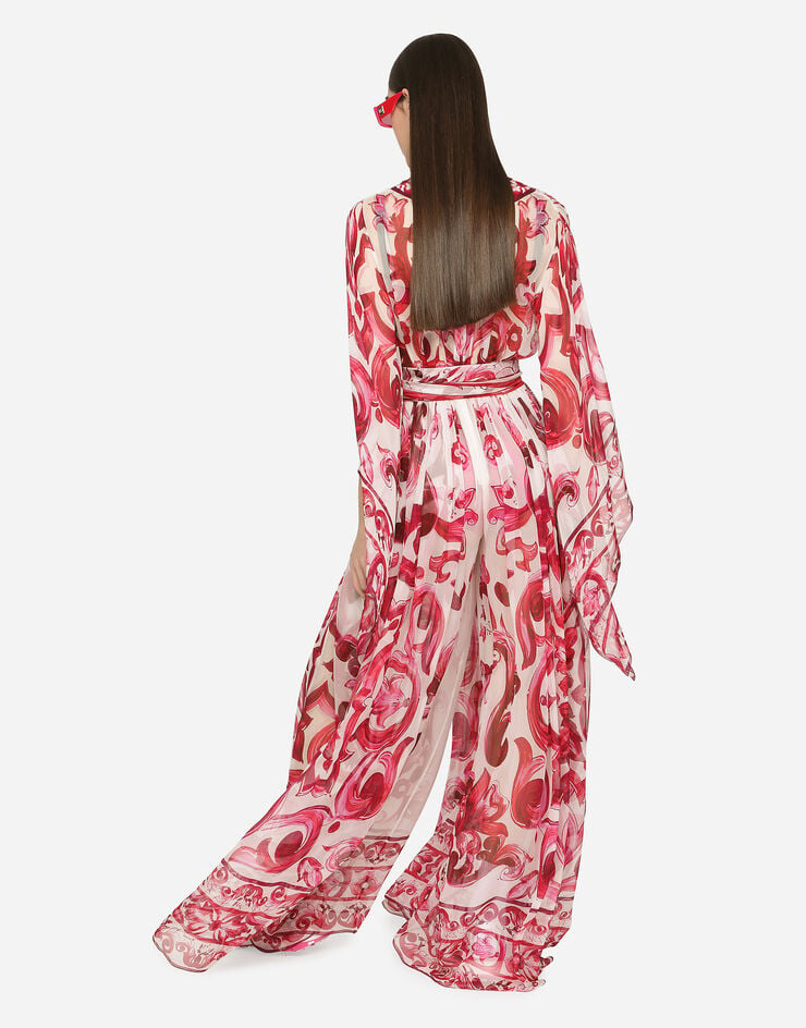 Dolce&Gabbana Abito lungo in chiffon stampa maiolica Multicolore F6ADPTHI1BS