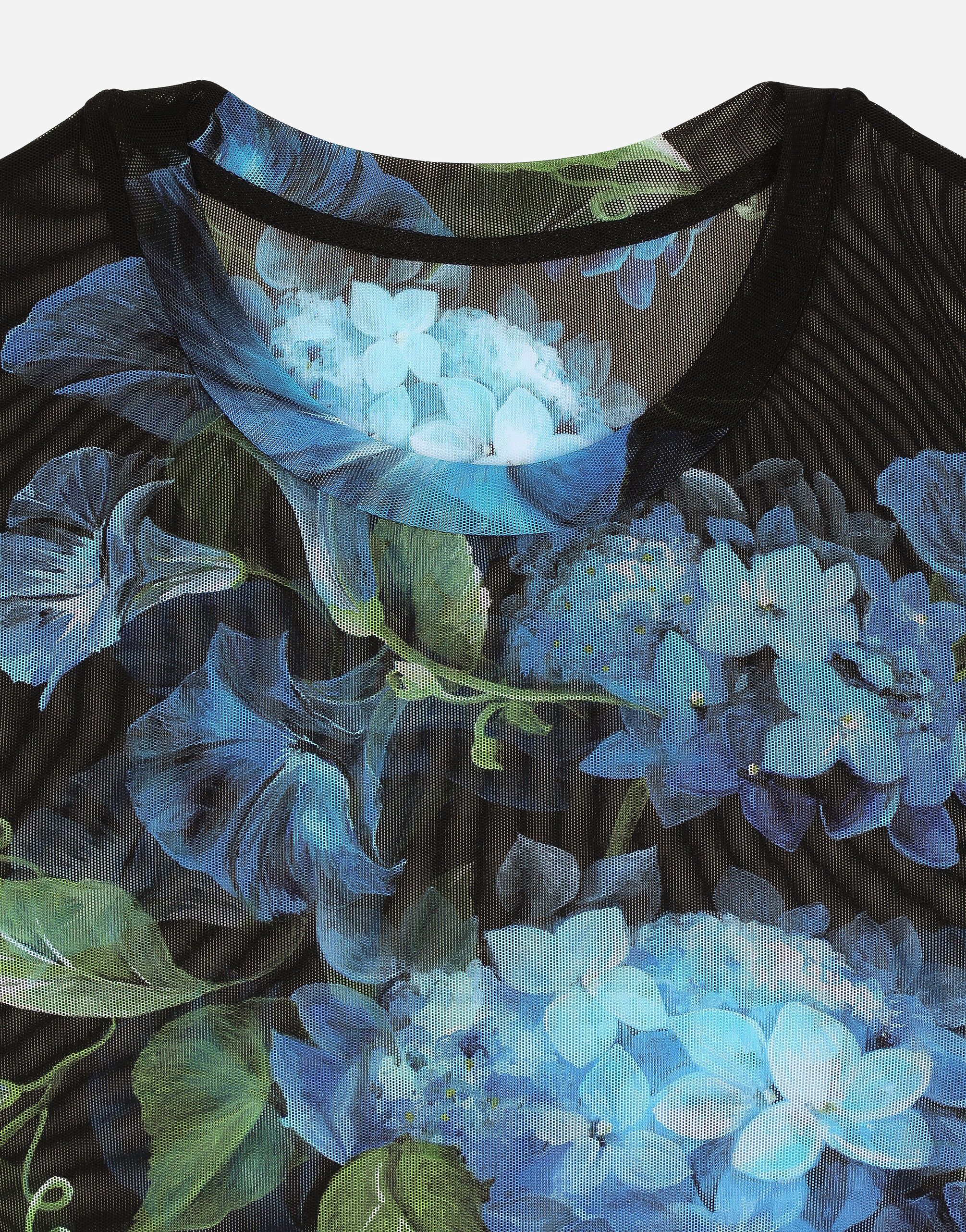 Tulle T-shirt with bluebell print in Print for | Dolce&Gabbana® US
