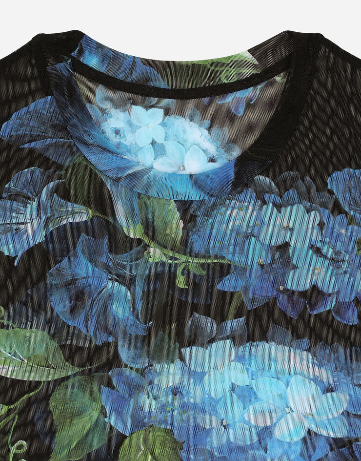 Dolce & Gabbana T-Shirt aus Tüll Glockenblumen-Print Print F8U48TFSUBB