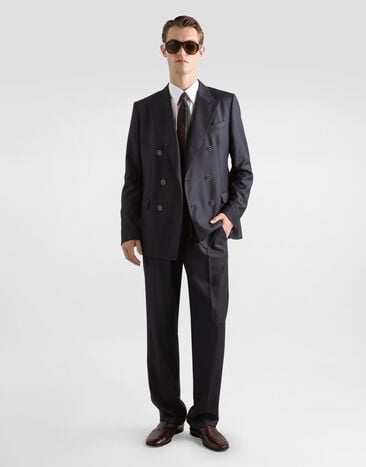Dolce & Gabbana Double-breasted taormina jacket in bird's eye wool Multicolor G2NW1TFM2HO