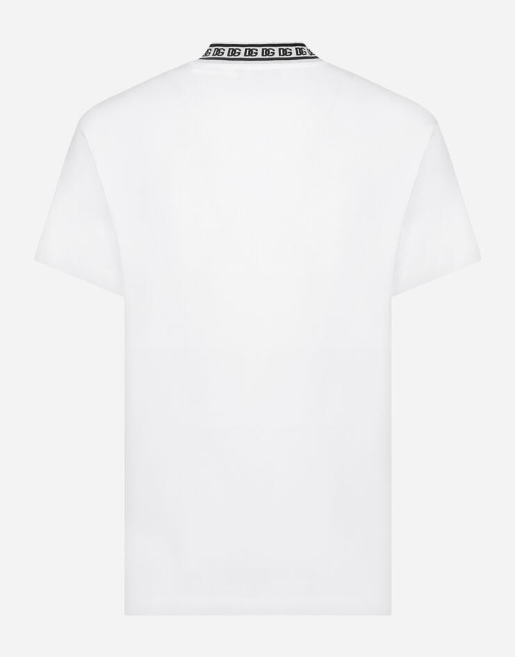 Dolce & Gabbana Rundhals-T-Shirt Baumwolle mit DG-Stickerei Weiss G8PJ4ZHU7MA
