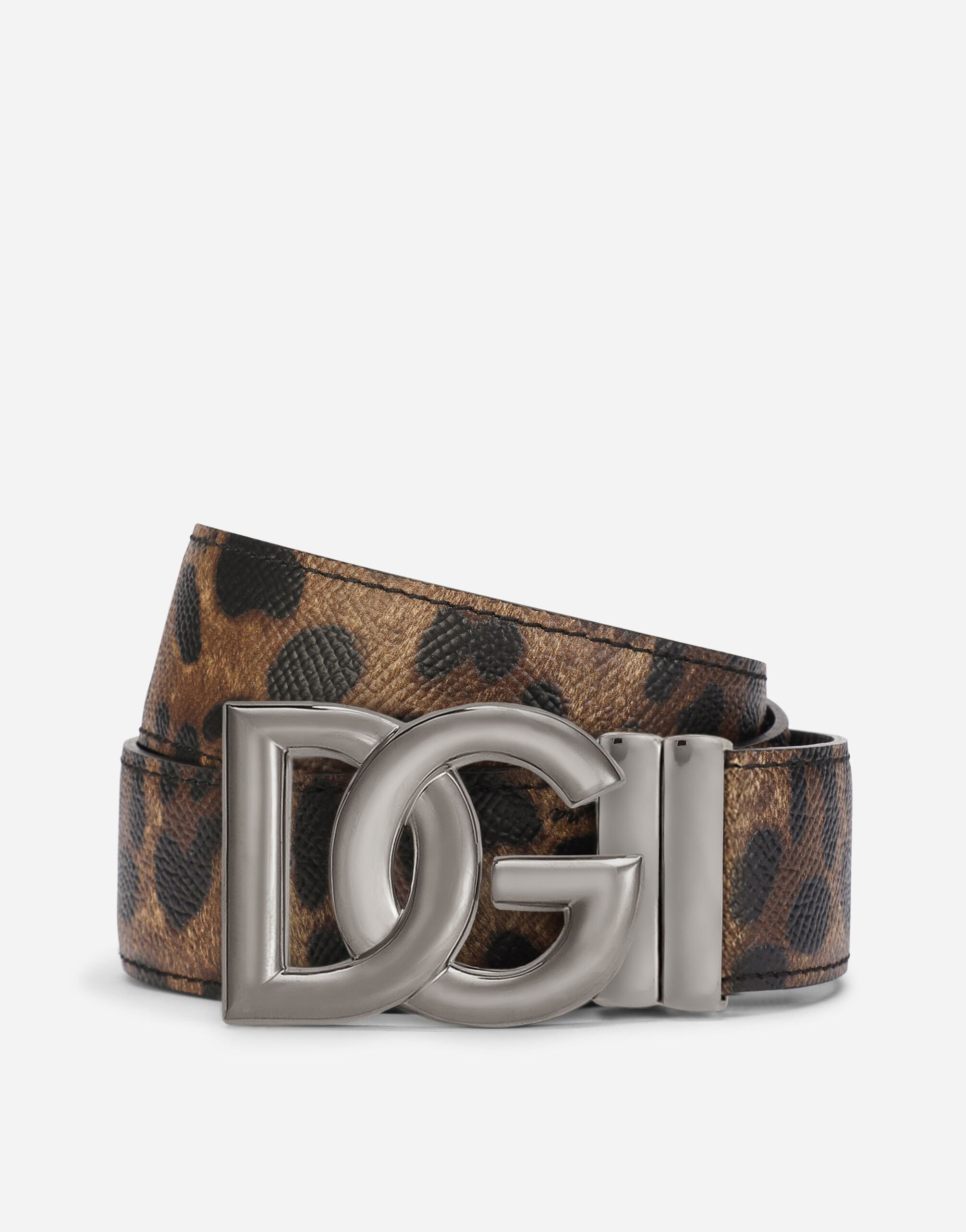 Dolce&Gabbana Reversible leopard-print calfskin belt Black G709ETFUGAC
