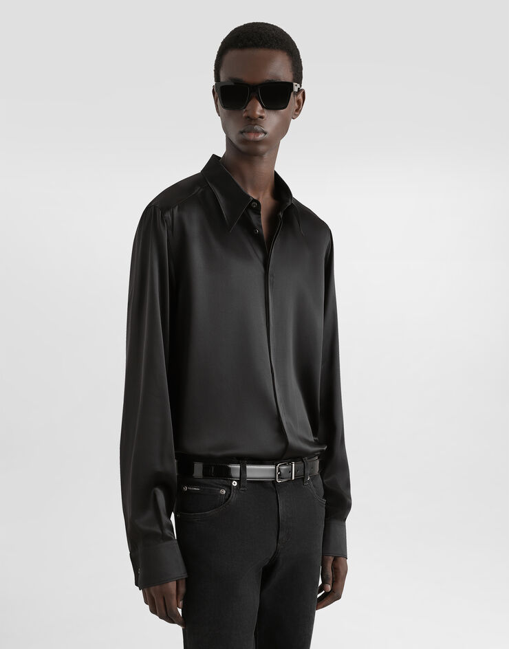 Dolce & Gabbana Camisa Martini en raso de seda Negro G5JL8TFU1AU