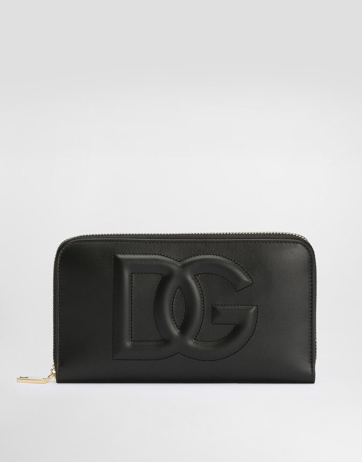 Dolce & Gabbana DG 徽标小牛皮全拉链钱包 黑 BI0473AG081