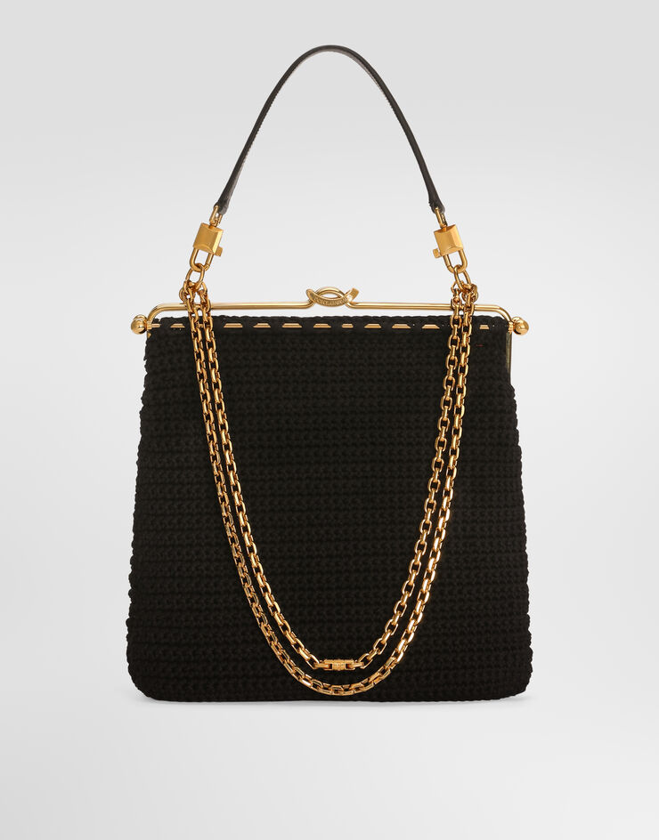 Dolce & Gabbana Borsa a spalla e tracolla Dina in cotone uncinetto Nero BB8009A3T32