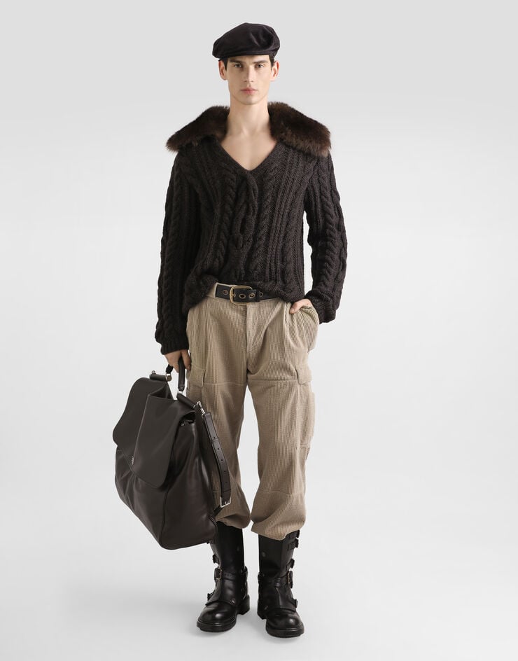 Dolce & Gabbana Wool pullover with fur collar Brown GXY47TJGMB5