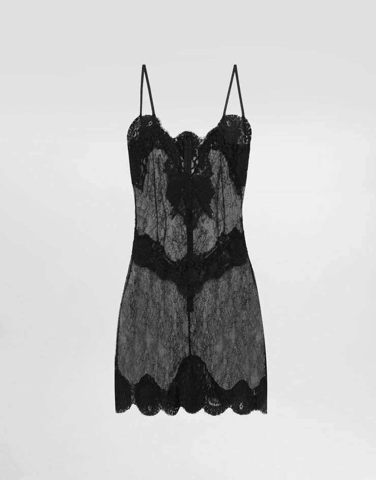 Dolce & Gabbana Vestido lencero con encaje Chantilly Black F60FKTHLM97