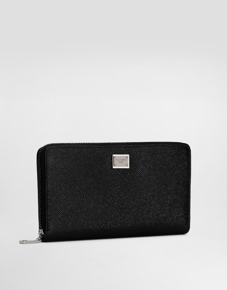 Dolce & Gabbana Geldbörse aus Kalbsleder mit Rundumreißverschluss und Logoplakette Schwarz BP1672AG219