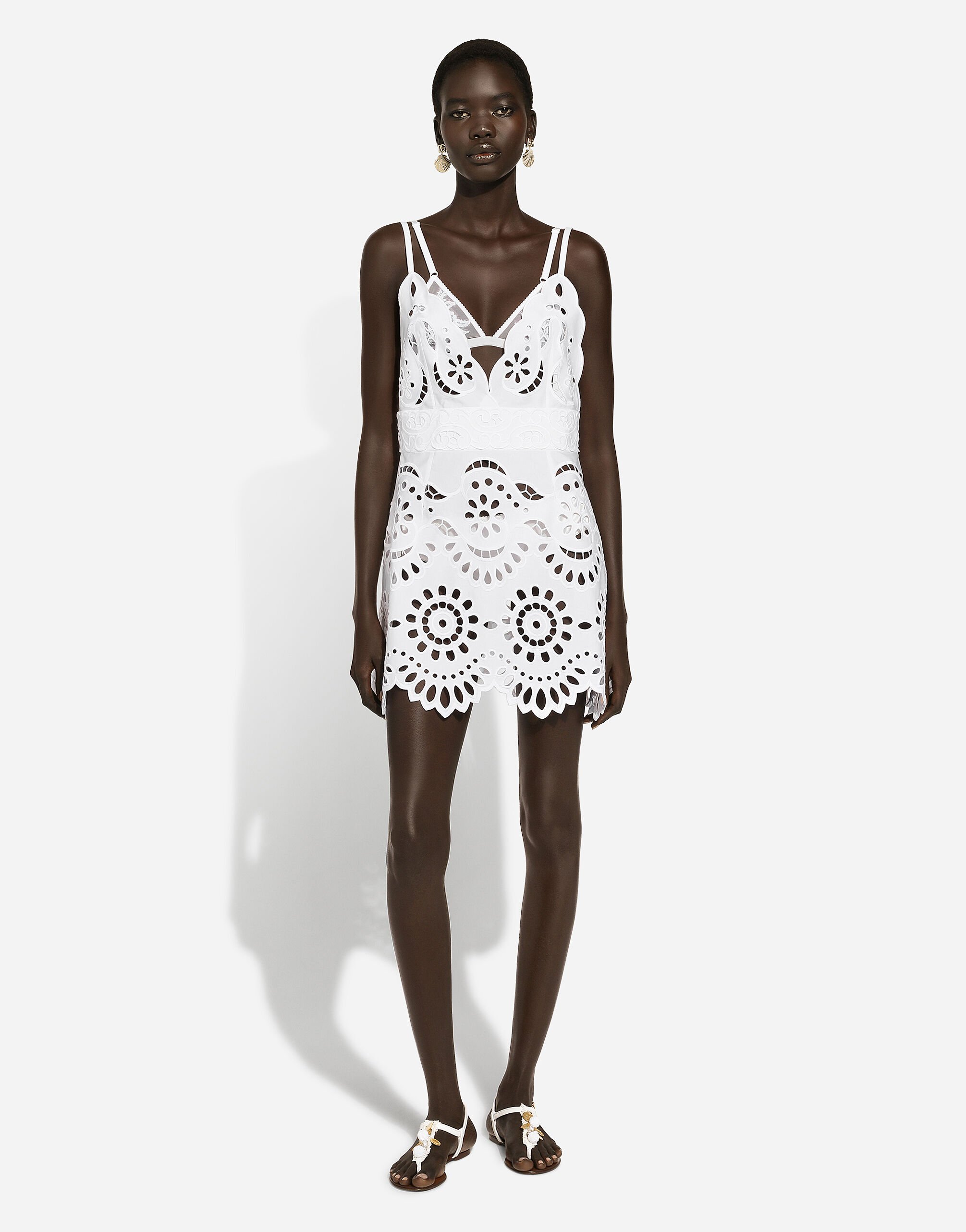Cotton minidress with straps and cut-out detailing in White