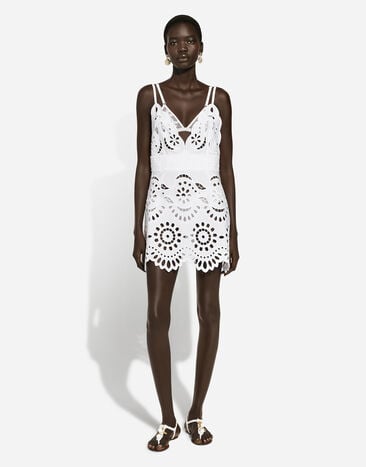Dolce & Gabbana فستان قصير قطني بحمالات وتفاصيل قصة أبيض F6JIHZGDCJR