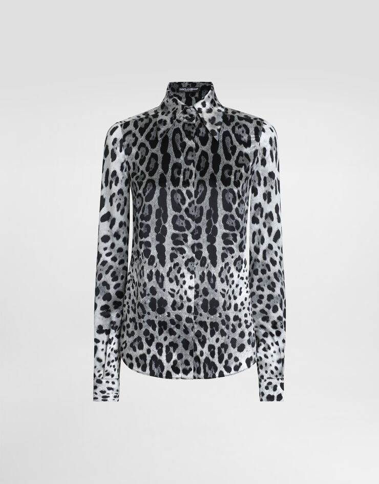 Dolce & Gabbana Camicia in raso di seta stampa leopardo Stampa F5R64TIS1WT