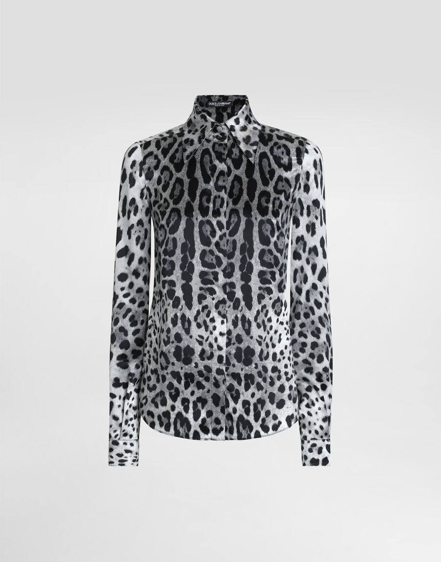 Leopard-print silk satin shirt