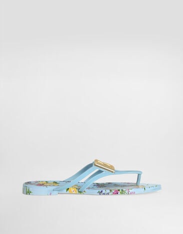 Dolce & Gabbana Rubber beachwear slides with logo and little flowers print Multicolor CW2418AY850
