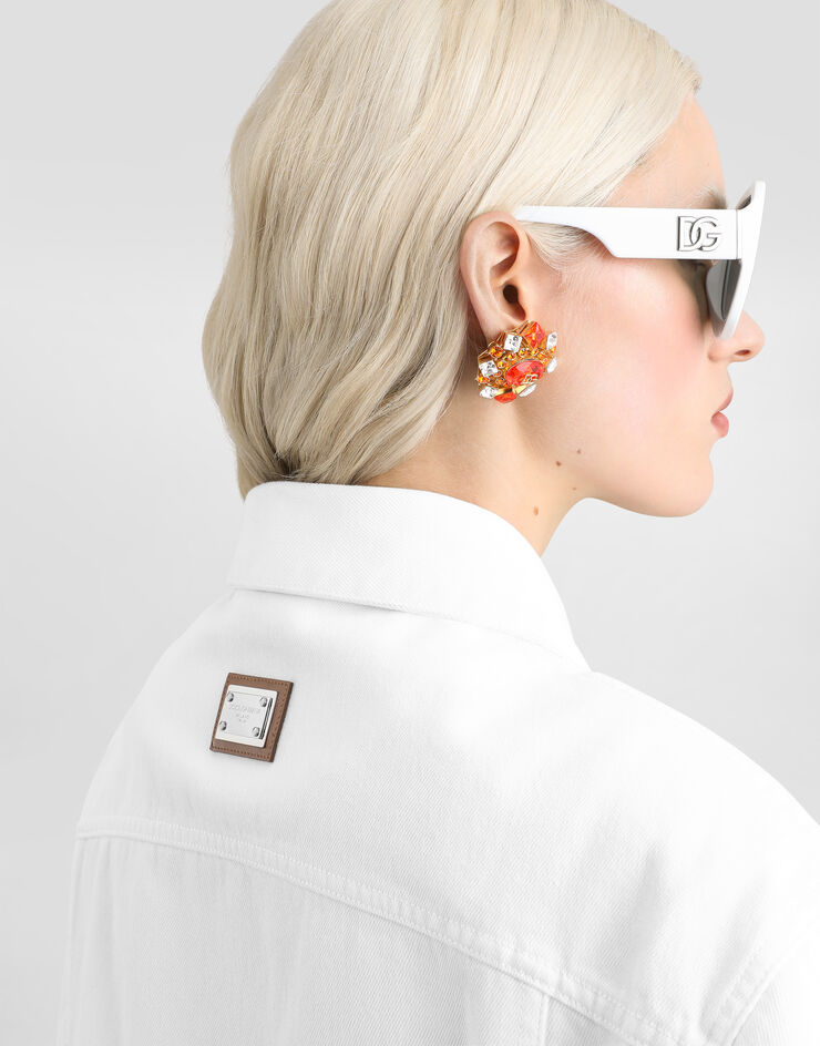 Dolce & Gabbana Cazadora en denim con botones joya Multicolor F9U88ZG8PE9