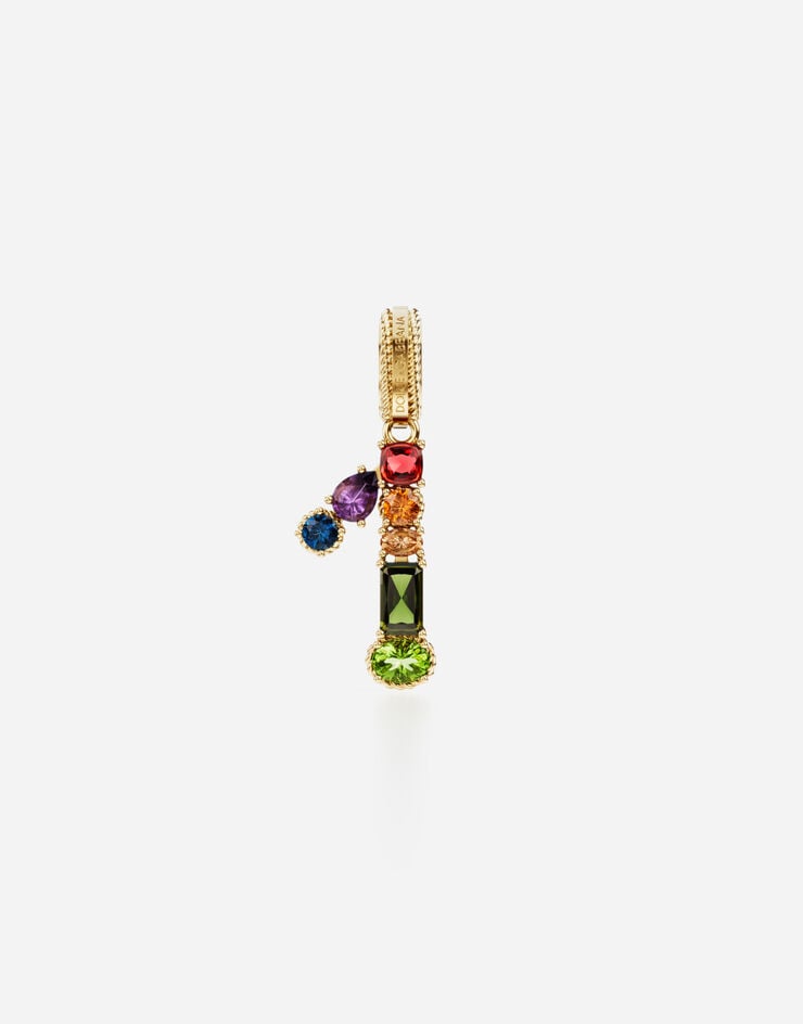 Dolce & Gabbana Anhänger „Rainbow“ aus 18 kt Gelbgold mit mehrfarbigen Edelsteinen, die die Zahl 1 darstellen Gelbgold WAPR1GWMIX1