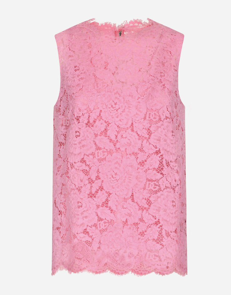 Dolce & Gabbana Branded stretch lace top Pink F73G9TFLRE1