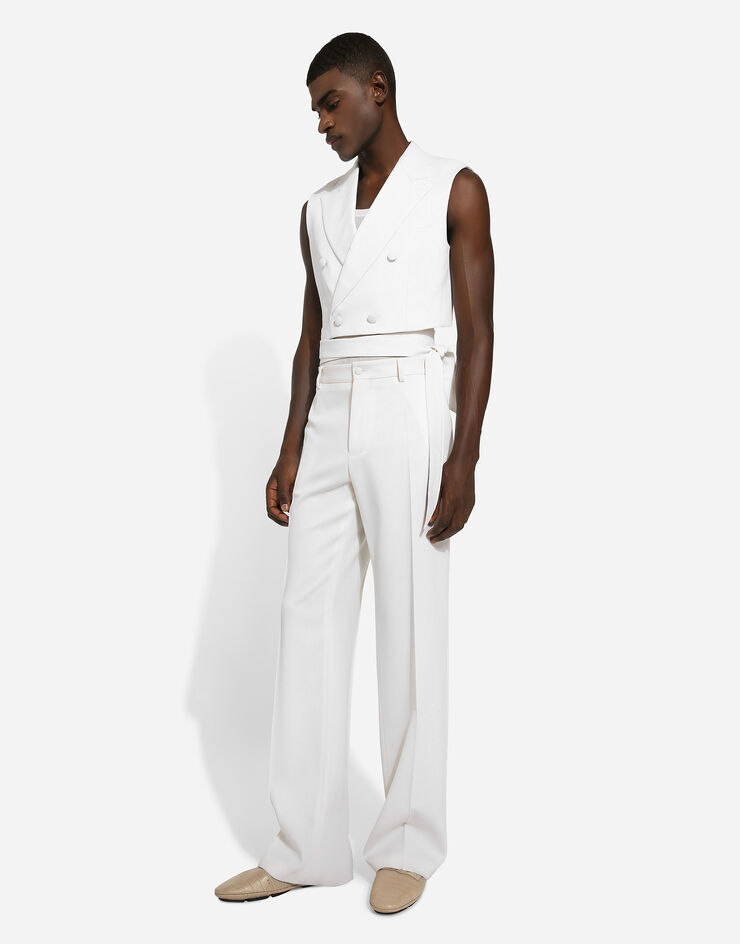Dolce & Gabbana جاكيت فيست صوف قصير بحزام وصف أزرار مزدوج أبيض G711ITFU270