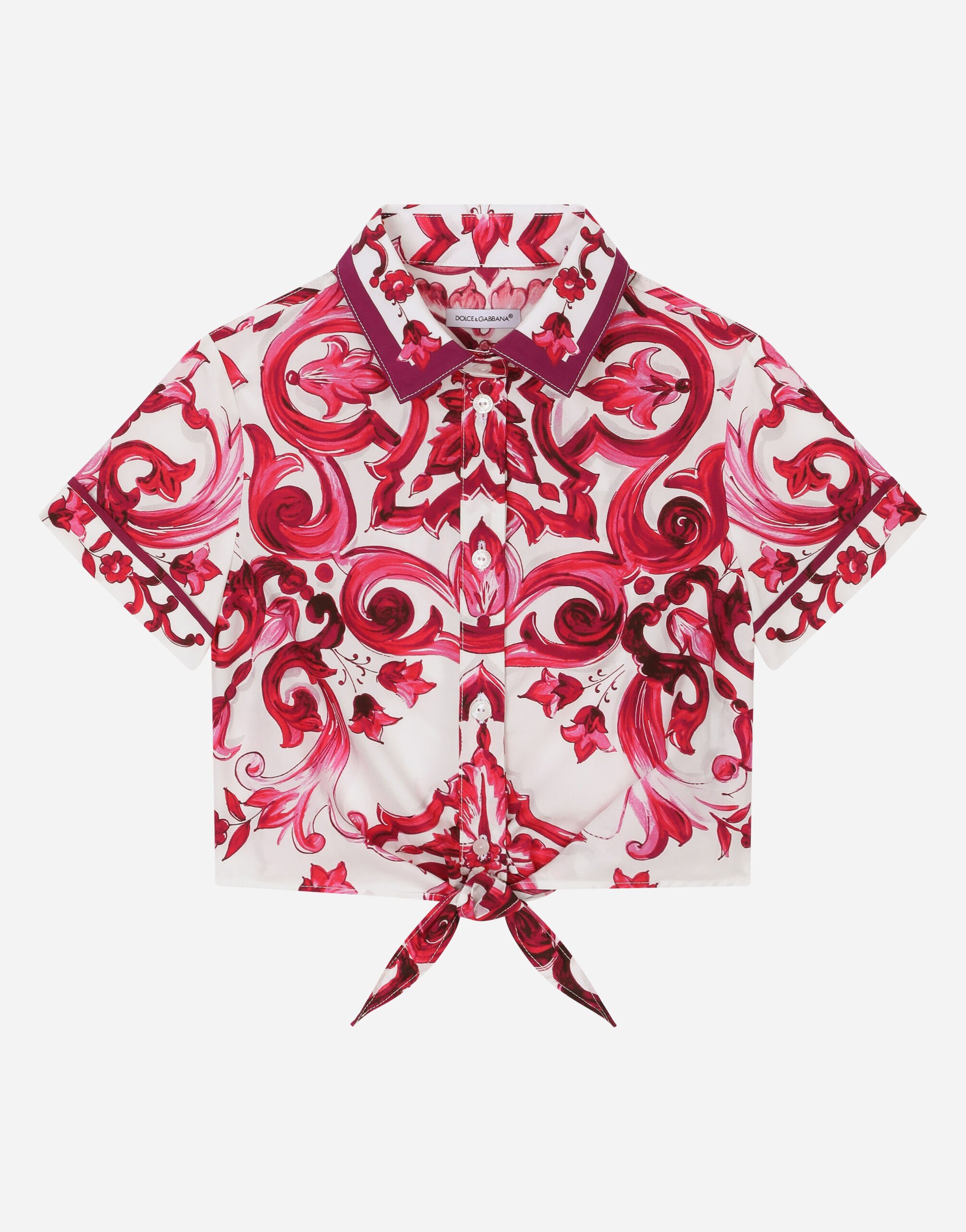 Dolce & Gabbana Camisa de manga corta en popelina con estampado Maiolica Imprima L5JN79FSG79