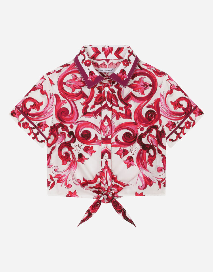 Dolce & Gabbana Poplin shirt with short sleeves and majolica print Multicolor L54S05G7KXP