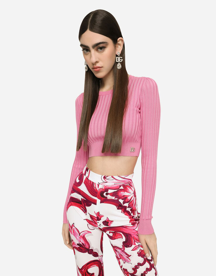 Dolce&Gabbana 细罗纹真丝短款针织衫 粉红 FXL39TJBSE8