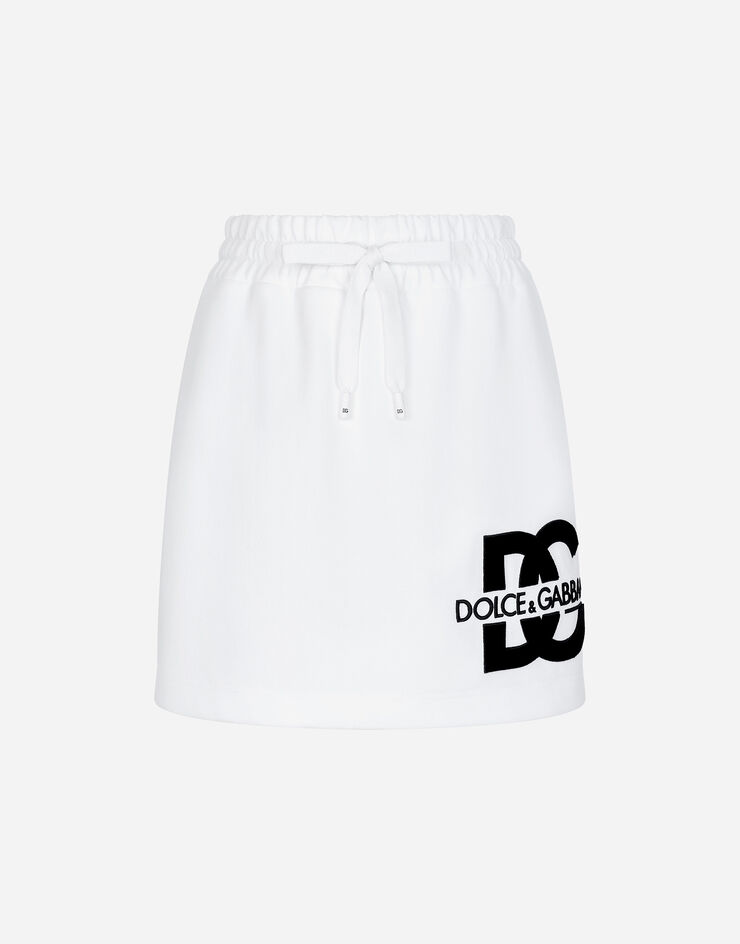 Dolce & Gabbana Minigonna in jersey con patch logo DG Bianco F4CSKZGDB7B