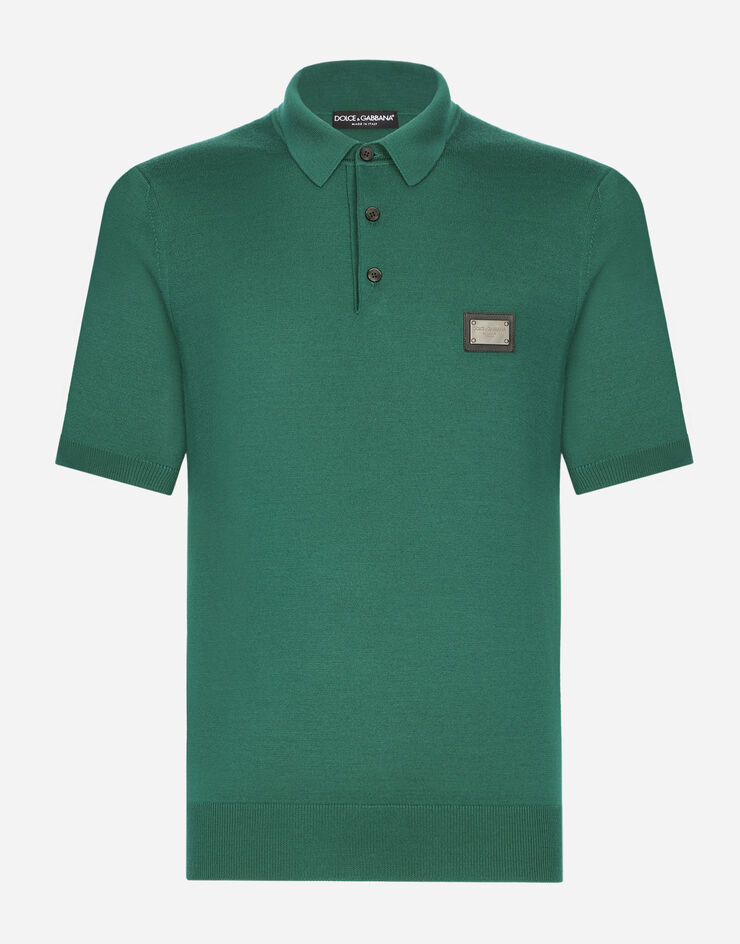 Dolce & Gabbana Pull polo en laine avec plaquette à logo Multicolore GXO38TJCVC7