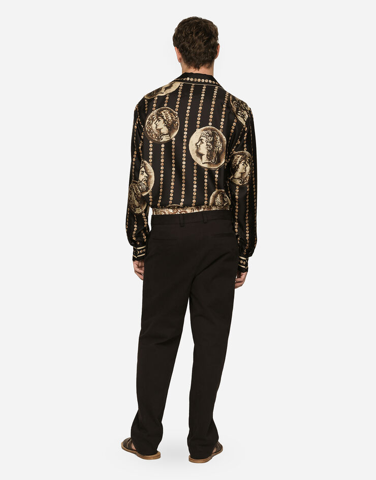 Dolce&Gabbana Stretch drill pants with logo label Black GV5ZHTFUFMU