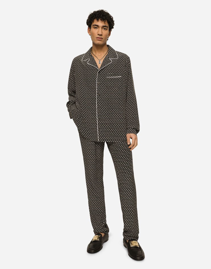 Dolce&Gabbana Crepe de chine shirt with DG logo print ブラック G5IF1TIS1RF