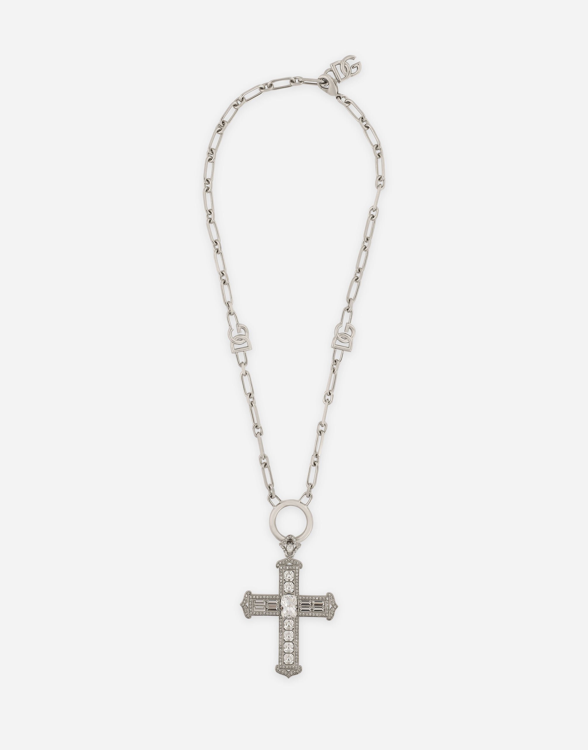 Dolce & Gabbana Chain necklace with cross and crystals Grey WFQ1X2W1111