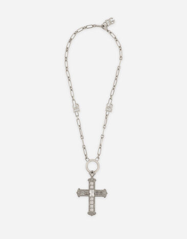 Dolce & Gabbana Chain necklace with cross and crystals Grey WFQ1X2W1111