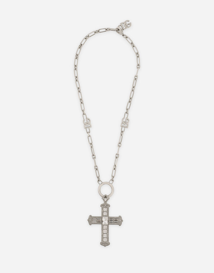 Dolce & Gabbana 水晶与十字架链饰项链 银 WNP3S5W1111