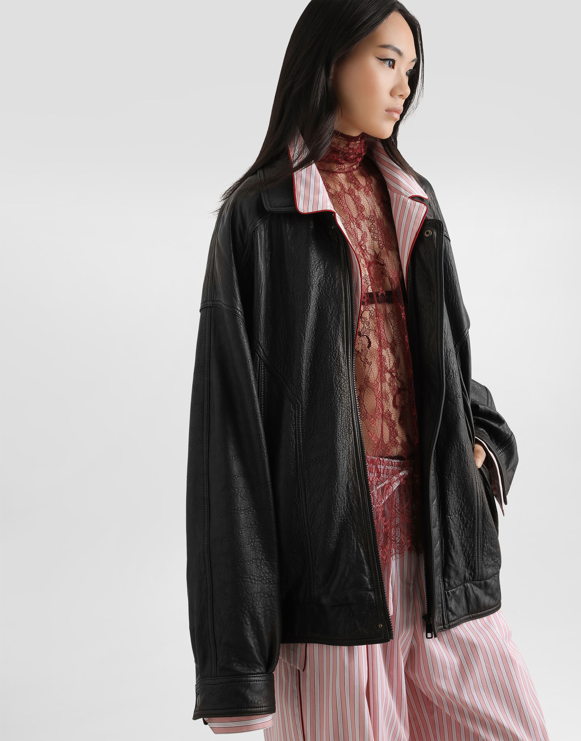 Single-breasted leather jacket in Black for Women | Dolce&Gabbana® US