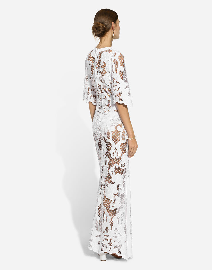 Dolce & Gabbana Long dress with openwork embroidery White F6JKHZFG6AE