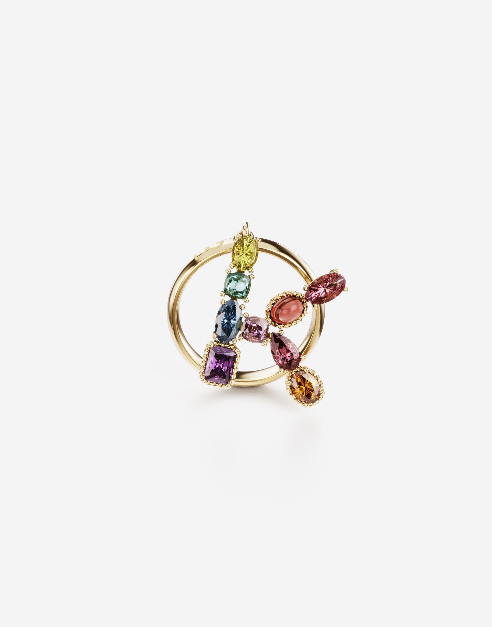 Dolce & Gabbana Rainbow alphabet K ring in yellow gold with multicolor fine gems White WRQA1GWSPBL