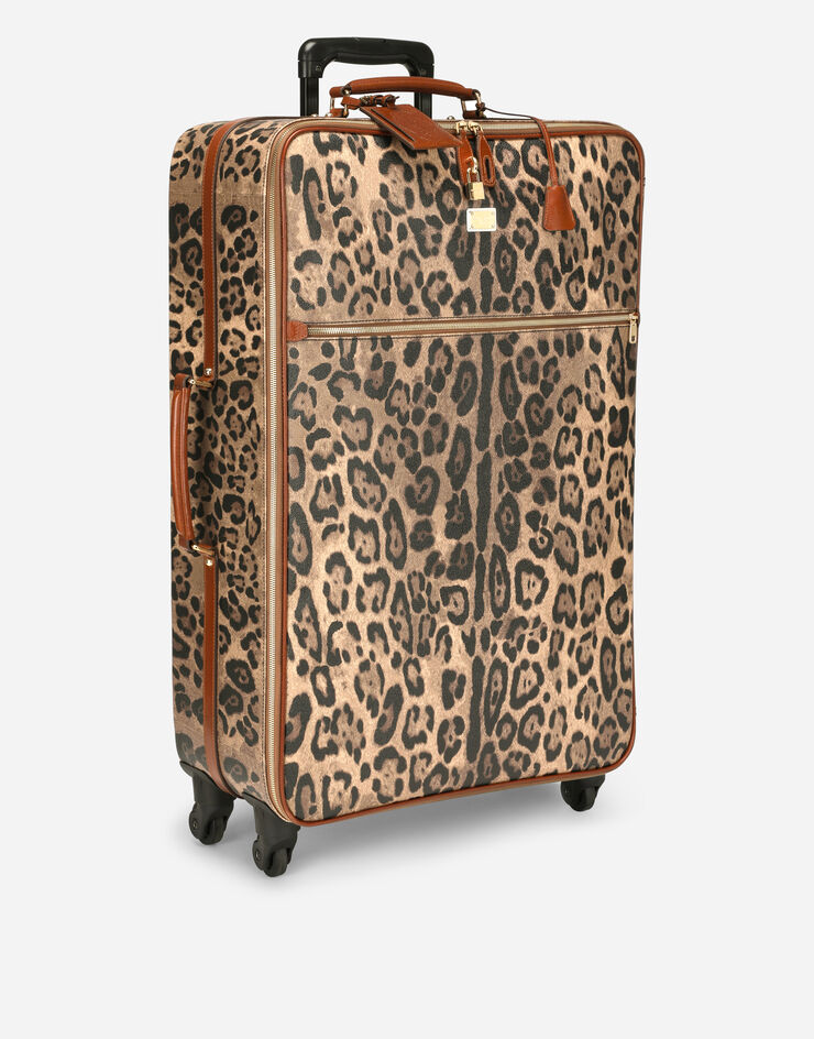 Dolce & Gabbana Kleine Transporttasche aus Crespo im Leoprint mit Logoplakette Mehrfarbig BB5835AW384