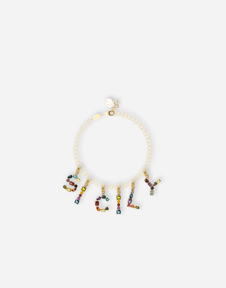 Dolce & Gabbana Rainbow alphabet R 18 kt yellow gold charm with multicolor fine gems Gold WANR2GWMIXR