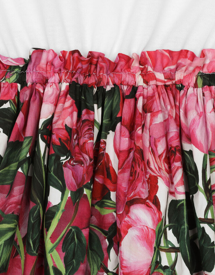 Dolce & Gabbana Kleid aus Jersey und Popeline mit Rosenprint auf weißem Grund Drucken L5JD9HG7NZR