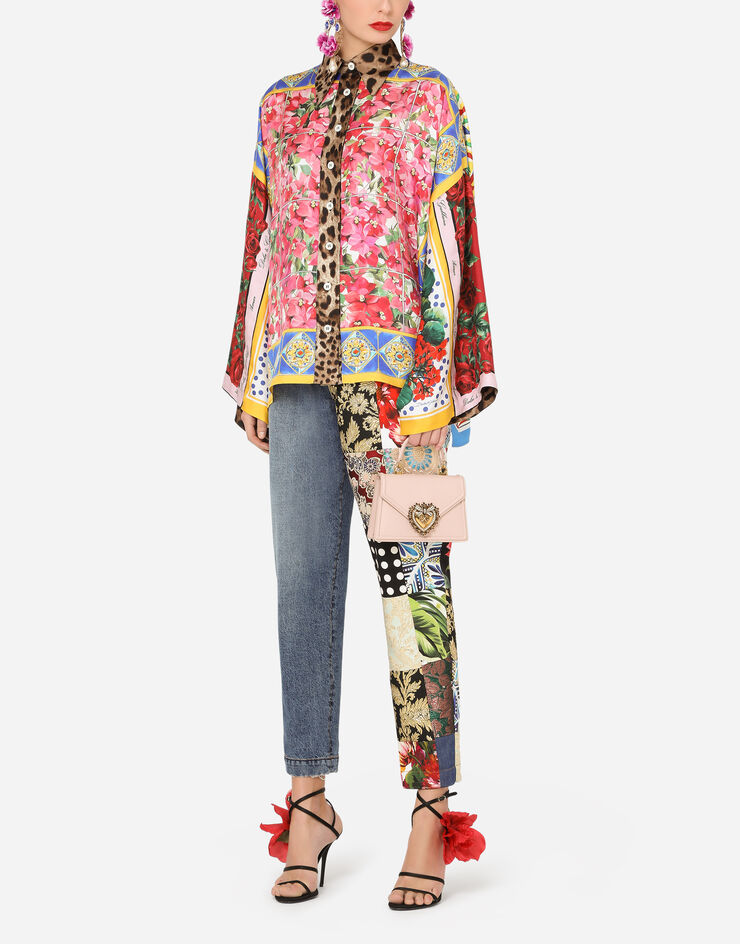 Dolce & Gabbana Twill shirt with mixed foulard prints BLUE F5O28TGDY30