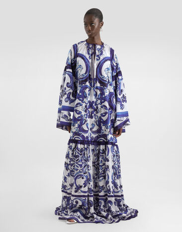 Dolce & Gabbana Robe en coton à imprimé majoliques Imprimé I6KH5WFI5NF