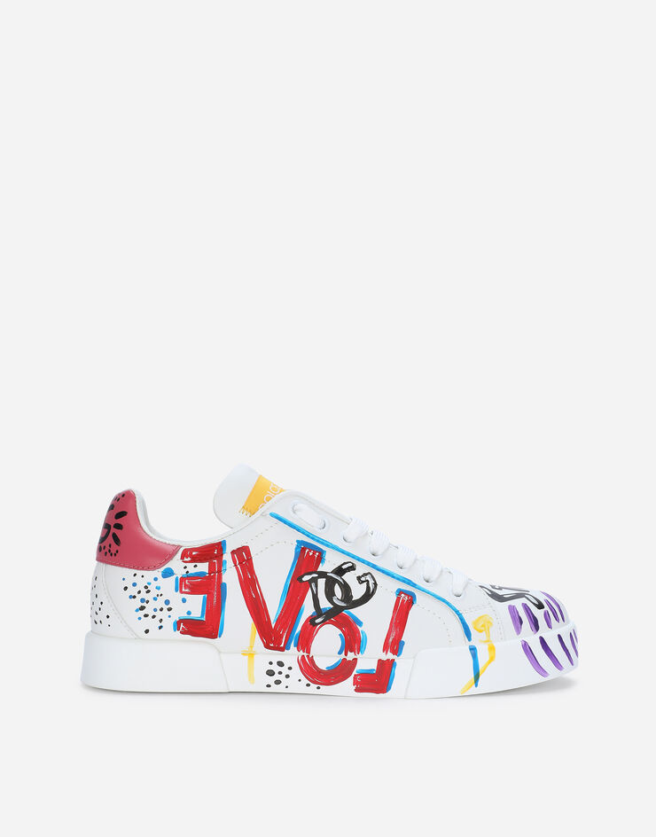 Dolce & Gabbana Sneaker Portofino in pelle di vitello con scritte Multicolore CK1545AD462