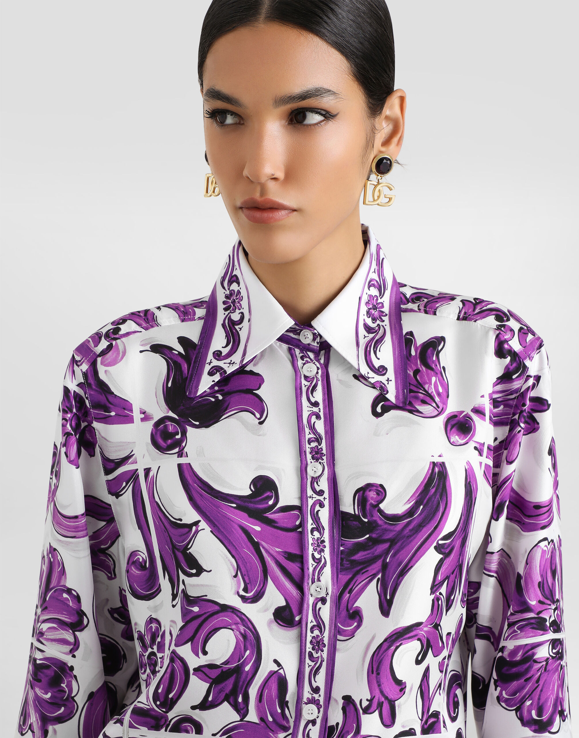 Majolica-print silk twill shirt in Multicolor for Women
