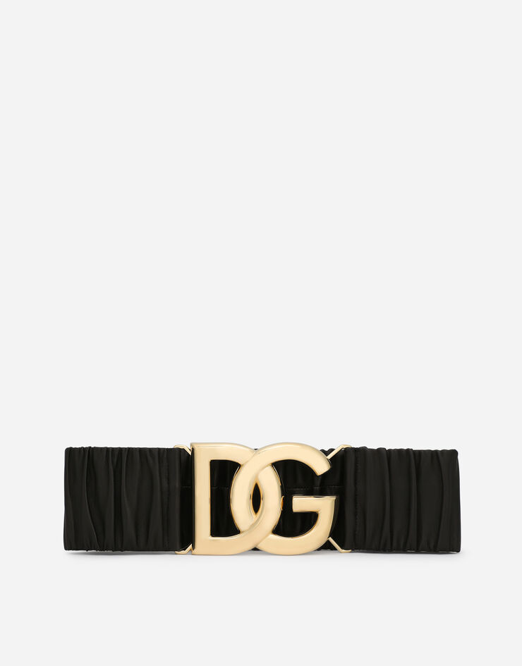 Dolce & Gabbana Elasticated and gathered nappa leather belt with DG logo Black BE1465AQ375